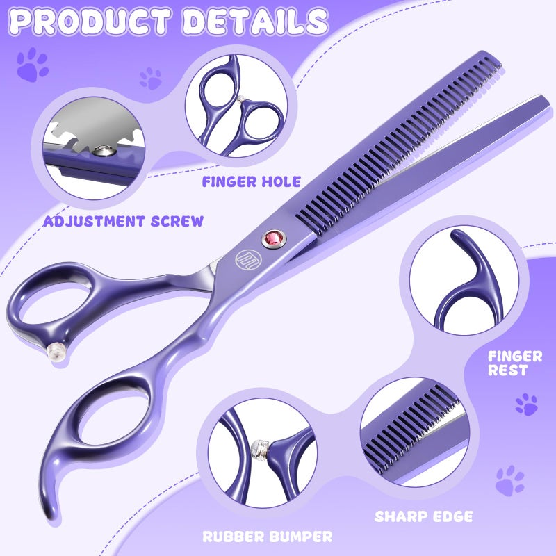 Moontay Professional Dog Scissors Set - 7 Inch/8 Inch Curved Chunkers & Thinning Shears with Grooming Comb - Image 4
